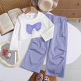 thumbnail image 4 of CPNG Girls 2 Piece Fashion Outfit Sets Crewneck Long Sleeve Crop Top and Cargo Pants Set Kids Casual Streetwear Loungewear Set, 4 of 8