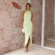 thumbnail image 5 of Vestido de Fiesta para Mujer, con Cuello Halter, Sin Mangas, con Abertura, Textura, Espalda Descubierta, Corte Entallado, Fruncido, Midi, para Cóctel Verde L, 5 of 10