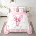 thumbnail image 2 of Feelyou Buffalo Pink Bowknot Bedding Comforter Set 7pcs for Kids, Initial Y Letter Queen Bedding Sets, Kawaii Princess Style Reversible Queen Sheet Sets, Ultra Soft Home Decor, 2 of 7