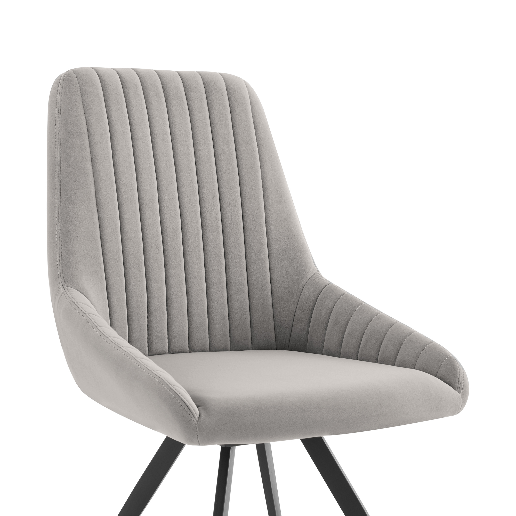 Maverick Swivel Upholstered Dining Chair in Taupe Gray Faux Leather with Black Metal Legs - Set of 2