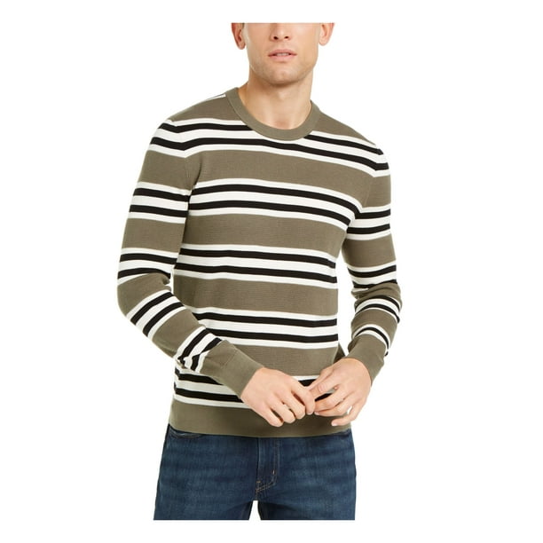 Michael Kors Mens Striped Pullover Crewneck Sweater Green S 