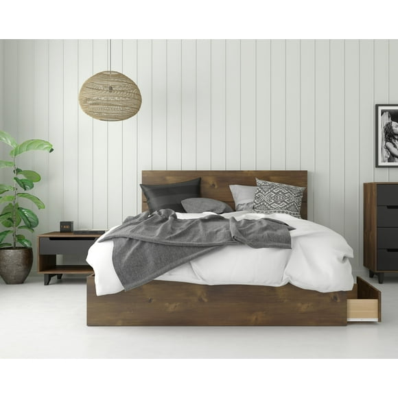 Nexera 402142 3-Piece Bedroom Set With Bed Frame, Headboard & Nightstand, Queen|Black & Truffle