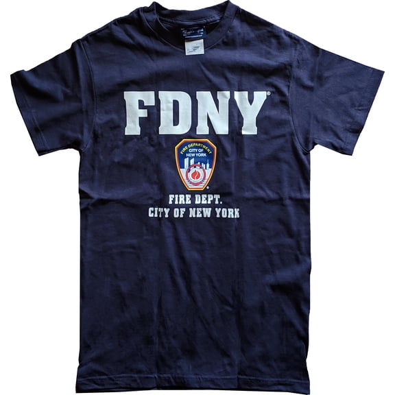 FDNY Short Sleeve White Fire Dept Logo and Shield T-Shirt Navy 3XL