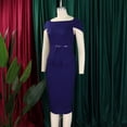 thumbnail image 5 of AURA Womens Square Neck High Waist Bodycon Midi Pencil Dress Short Sleeve Solid Color With Belt, 5 of 10