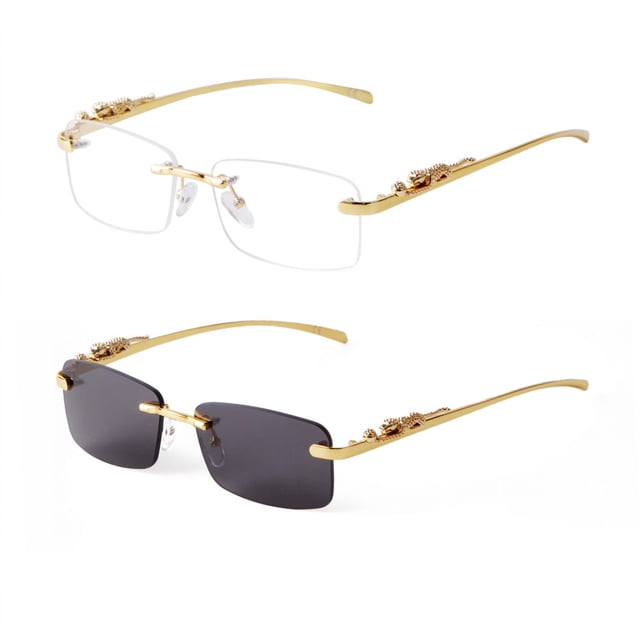 Gafas de Sol ADE WU Vintage Retro sin Montura con Marco Dorado para Mujer y Hombre