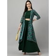 thumbnail image 3 of Janasya Indian Women's Green Crepe Solid Crop Top with Skirt and Jacket, 3 of 10