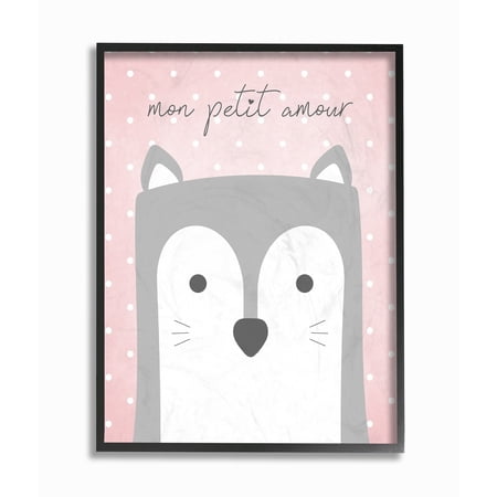 The Kids Room By Stupell Mon Petit Amour Grey Fox with Pink Polka dots Framed Art 11 x 14 Design By Artist Jessica Mundo 16 x 20