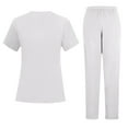thumbnail image 4 of Domuza Scrub Set for Men Loose Fit Short Sleeve V-Neck Solid Color Top & Straight Leg Pants Stretch Soft Comfort Medical Workwear with Pockets White M, 4 of 5