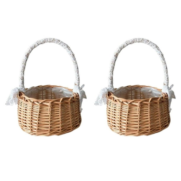 2x Baskets Wicker Picnic Basket Hand Woven Basket Fruit Basket