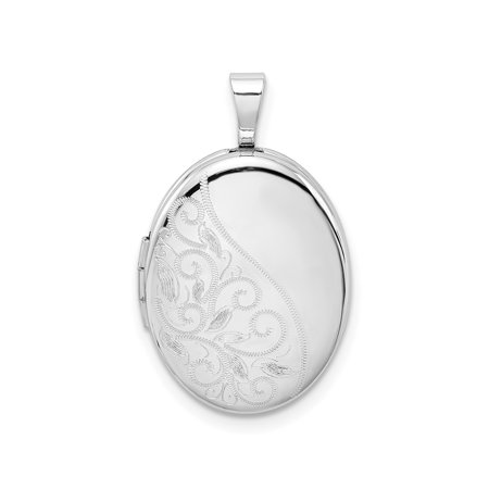 Sterling Silver Oval Locket Pendant for Women with Floral Engraving, Vintage Style Memory Keepsake Necklace for Photos and Memorial Jewelry