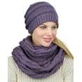 thumbnail image 2 of C.C Unisex Soft Stretch Chunky Cable Knit Beanie and Infinity Loop Scarf Set, Violet, 2 of 2
