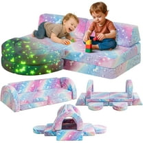 LinkRomat 10Pcs Modular Kids Play Couch Glow, Convertible Play Couch, Instant Rebound 28D Foam Toddler Couchs, Kids Imaginative Furniture for Playroom (Colorful & Unicorn)