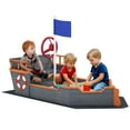 thumbnail image 2 of Outsunny Wooden Kids Pirate Sandbox, Outdoor Sandboat with Bench Seats, Storage, Non-Woven Fabric Cloth for Backyard, Lawn, Gray, 2 of 9