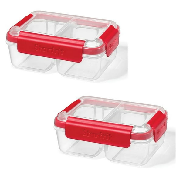 LocknLock - Set of 2 EasyLuch Divided Meal Containers, 946mL Capacity, Red