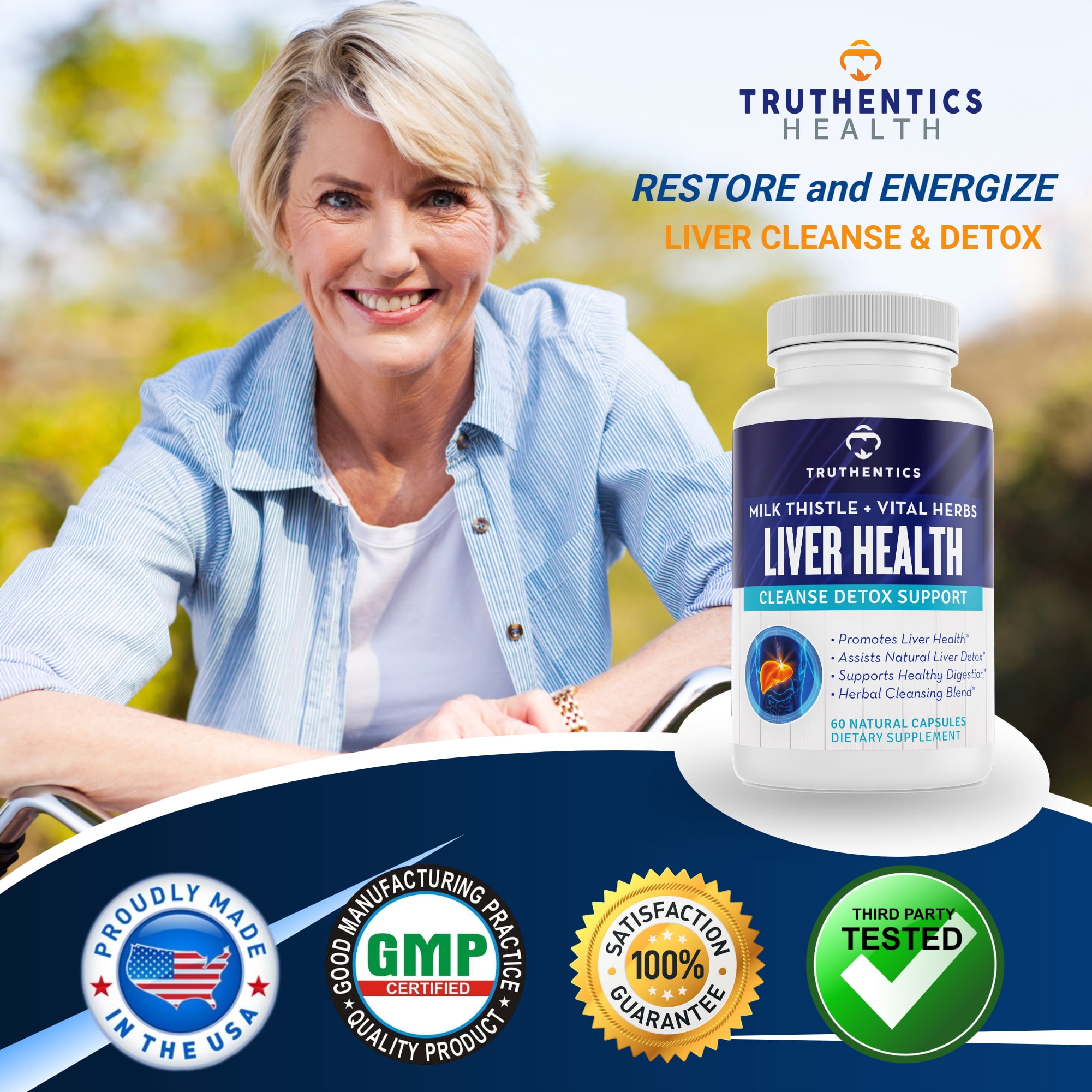 Truthentics Liver Health Supplement 2 Pack – Milk Thistle, Artichoke, Dandelion & Turmeric Formula for Daily Liver Support – 120 Capsules