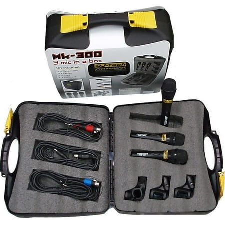 UPC: 0846903000880 | Dj Tech MK300 Professional Mic Package W/ Case  Clips  & Color Coded Cables