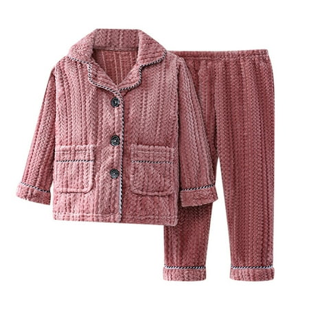 

Toddler Boys Girls Outfit Sets Child Pajama Sets Button Down Long Sleeve Shirt Long Pants Solid Color Loungewear 2PCS Fall Thermal Leisure Fashion Outfit 2-14Y