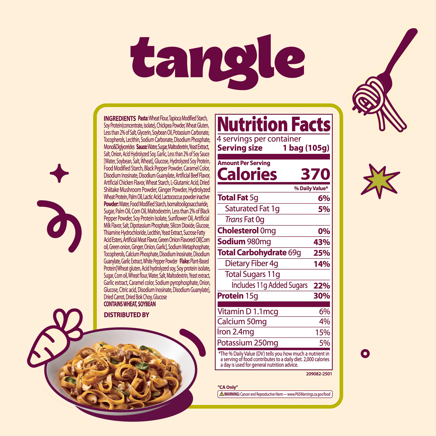 Tangle Instant Pasta Bulgogi Alfredo Flavor, 3.70 oz (105g), 4-Pack