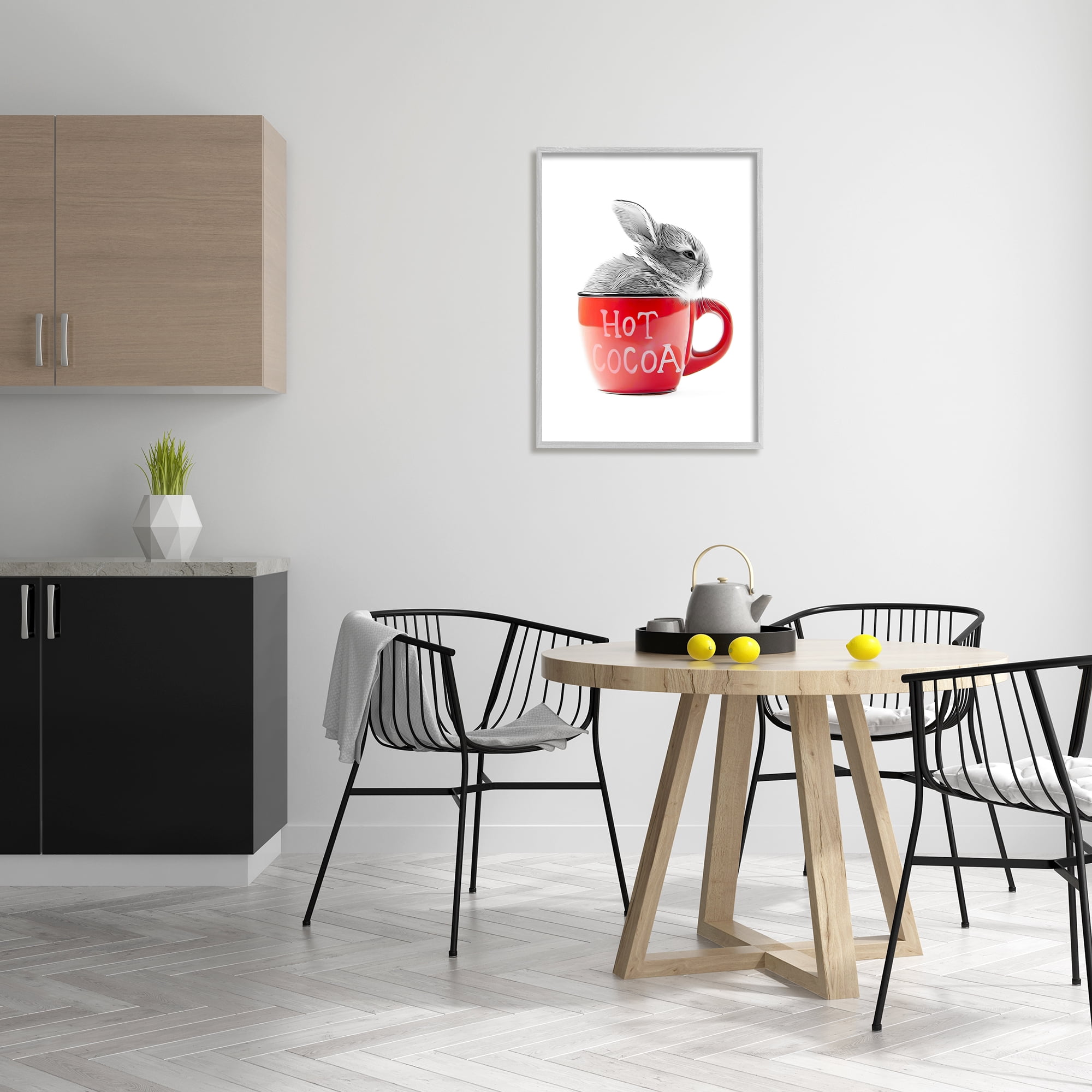 Stupell Industries Bunny in Red Mug Animals & Insects Painting Gray Framed Art Print Wall Art, 24 x 30
