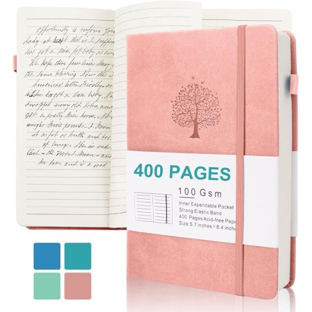 Journals for Writing A5 Leather Ruled Notebook with 400 Pages 100 Gms College Ruled Journal with Thick Paper Hardcover with Inner Pocket & Pen Holder Pink