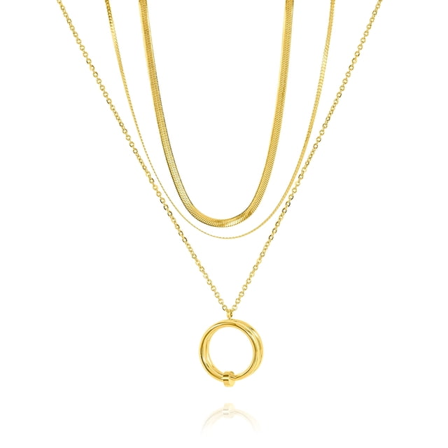JeenMata Juego de 3 Collares con Colgante Modernizado de Tres Capas Múltiples para Mujer en Oro Amarillo