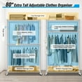 thumbnail image 2 of Adnoom 3 Tiers Heavy Duty Clothes Rack, Free-Standing Double Rods Clothing Closet Rack for Hanging Clothes, Garment Rack with Lockable Wheels & 2 Side Hooks, White, 46.8" x 17.6" x 80", 2 of 7