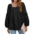 thumbnail image 3 of Xuanfei Women Square Neck Floral Print Long Sleeve Pleated Blouse, 3 of 7