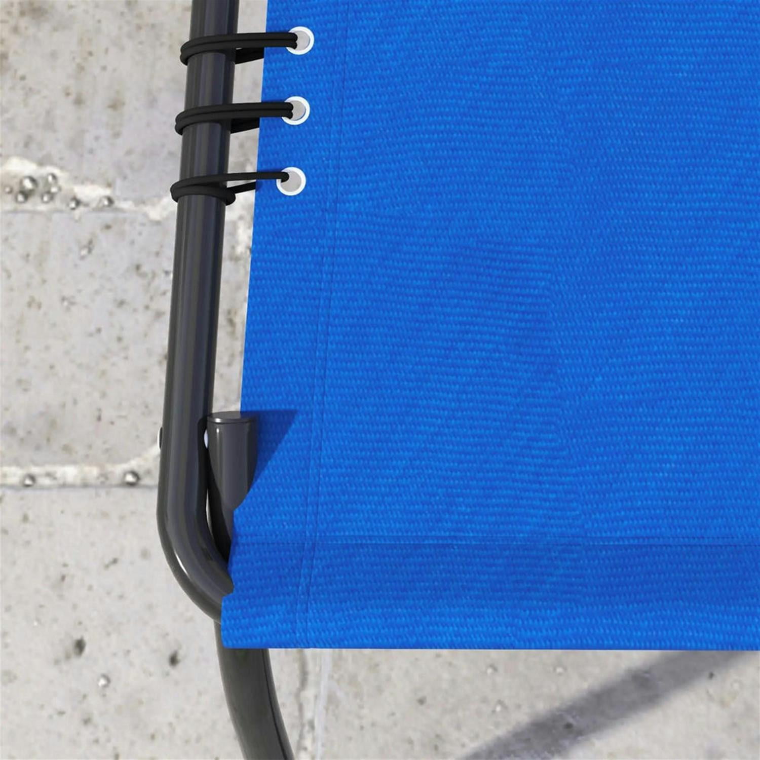 Demi Bonn Outdoor Folding Chaise Lounge Chairs Set of 2 with 4-Position Reclining Pillow-Back, Breathable Mesh Seat, Bungee for Pool, Beach, Patio, Blue