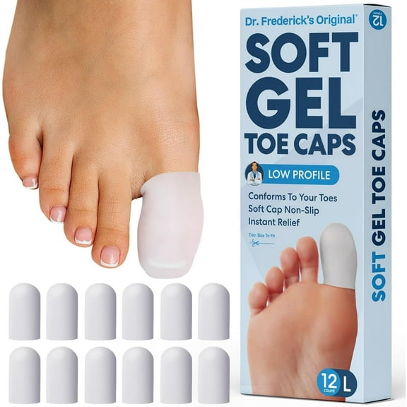 Dr. Frederick's Original Gel Toe Caps, Toe Protectors, Large, 12 Count