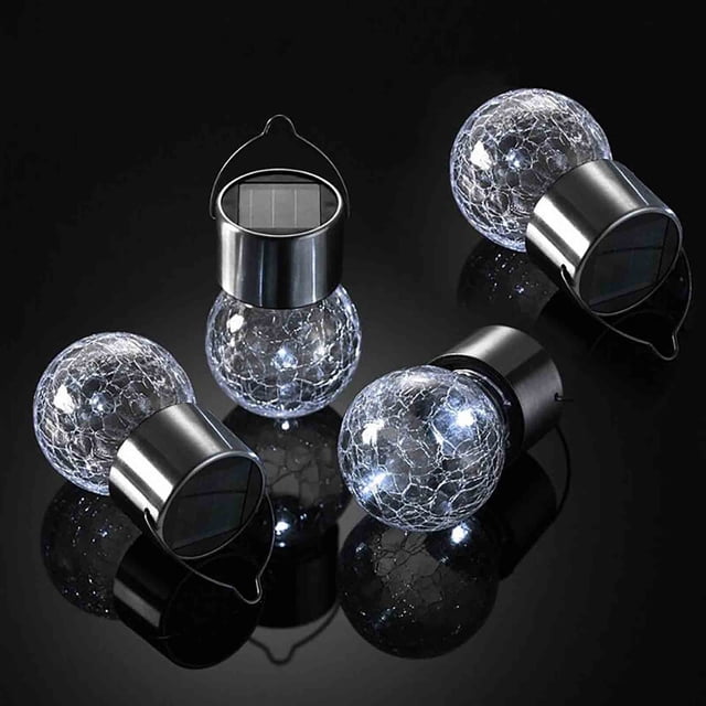 Lámpara colgante solar Crackle Glass Ball | Farol colgante de esfera de ratán LED | Iluminación decorativa exterior solar multicolor y blanca cálida | Lámpara de cuerda para patio de jardín