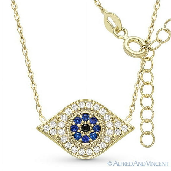 Evil Eye Charm CZ Crystal Pendant & Chain Necklace in .925 Sterling Silver