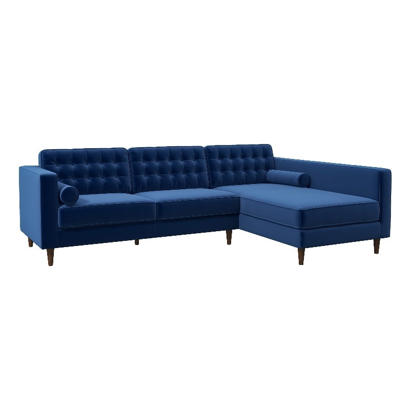 Owen Navy Blue Velvet Modern Living Room Corner Sectional Couch ...