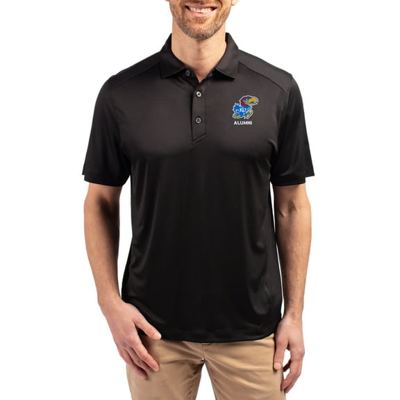 Men's-Cutter & Buck Black Kansas Jayhawks Forge Alumni Eco Stretch Recycled Polo