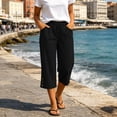 thumbnail image 2 of High Waisted Pants for Women Capris Pants Beach Pants Elastic Waist with Pocket Pants Casual Loose Solid Yoga Trousers Pants, 2 of 7