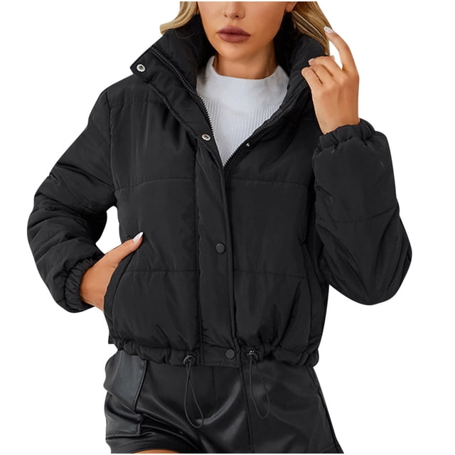 Cameland Womens Full Zip Puffer Jacket Long Sleeve Quilted Jackets Short Winter Coats with Pockets