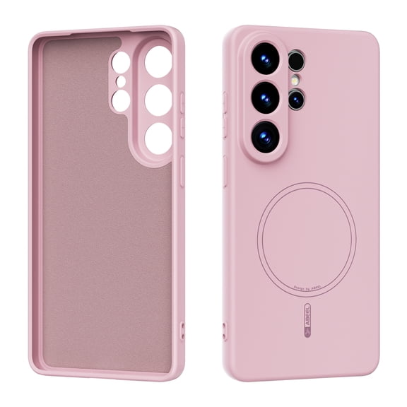 Soft Magnetic Case Compatible with Samsung Galaxy S25 Ultra, Skin Friendly Shockproof Ultra Slim Silicone Rubber Microfiber Lining Lightweight Protective Boys Girls Phone Case Cover, Pink