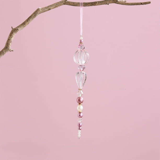 Hogar y cocina, Decoración del hogar, Decoración navideña, Decoraciones navideñas Colgante de árbol de Navidad de cristal acrílico rosa, Colgante de plástico
