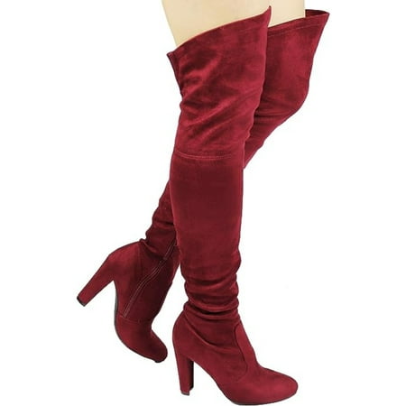 

Women s Over The Knee Thigh High Chunky Heel Boots Long Stretch Sexy Fall Boots High Boots Warm Winter with Side Zipper Back Lace Fashion
