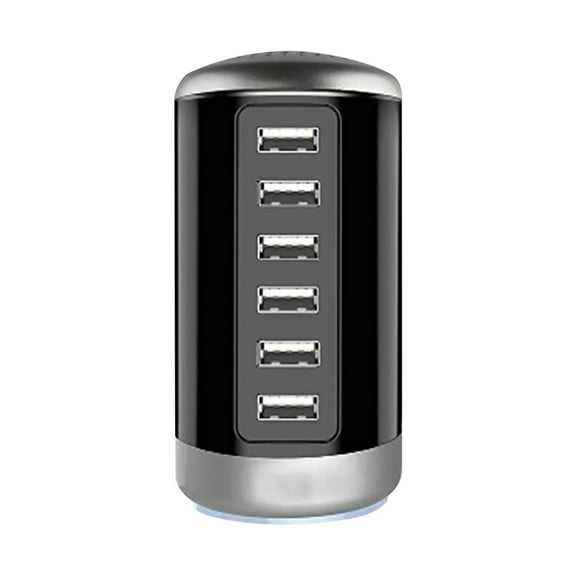 Charging Station for Multiple Devices 65W, Wall Charger Block 6 USB Ports(Shared 6A), USB Charging Hub Smart IC, Charger Tower for iPhone iPad Tablets Smartphones, Home Office Use (Black)