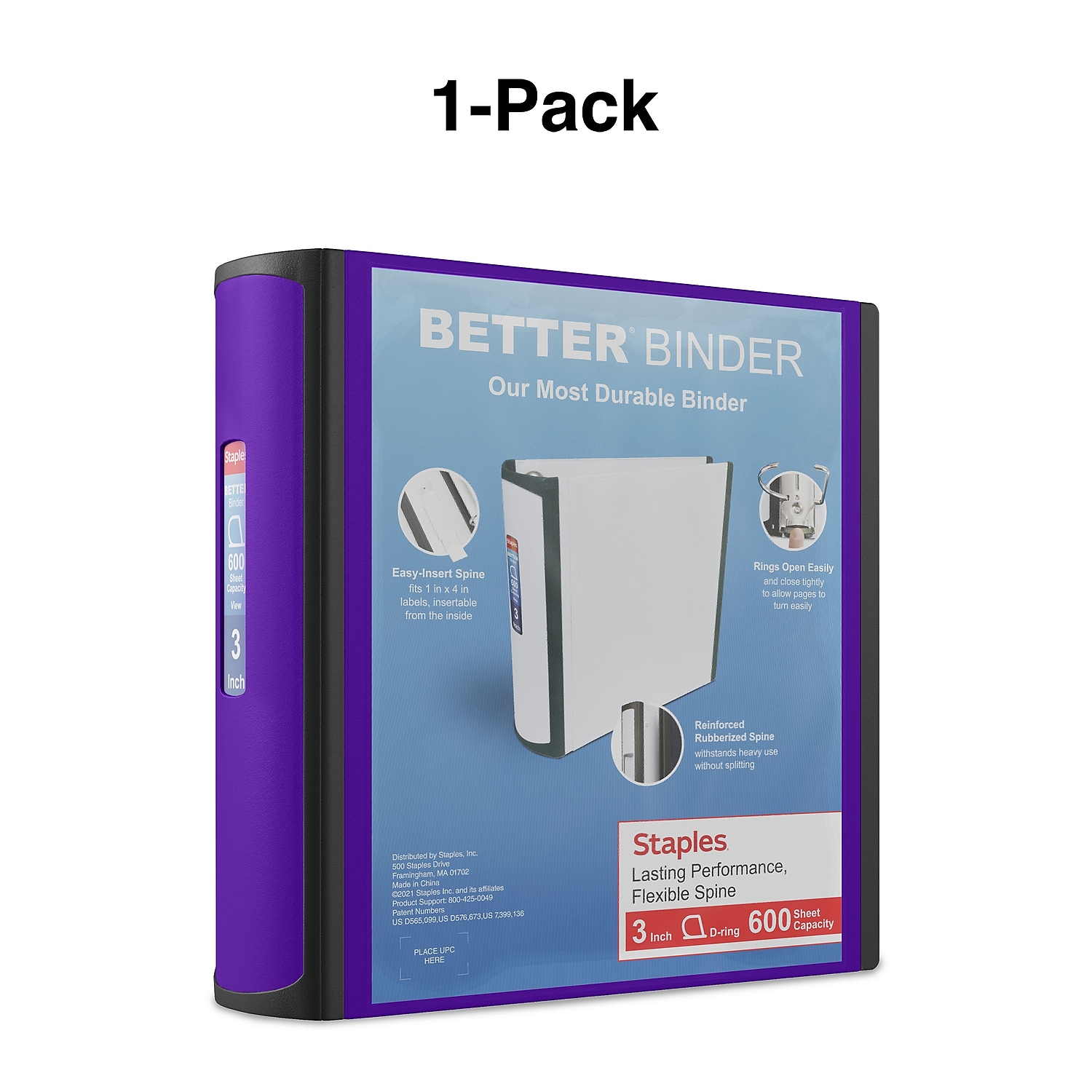 Staples Better 3-Inch Slant D 3-Ring View Binder, Purple photo 6