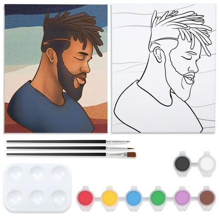VOCHIC Paint and Sip Kit, Pre Drawn Canvas Painting Kit for Adults Painting Twist Party Supplies to Paint Dreadlocks Man Art Set for Beginner Gift Favor, 8 Acrylic Colors, 3 Brush,1 Pallet (8x10)