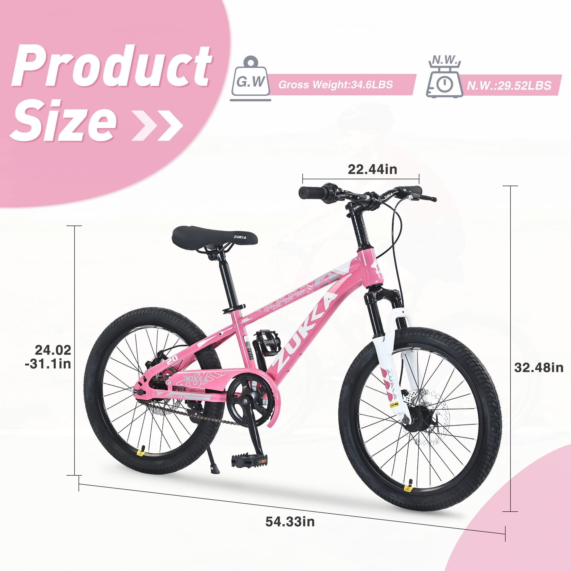 20 Inch Kids' Bike, Boys Girls Mountain Bike Ages 8-12, 7 Speed Teenager Children Kids' Bicycles, Front Suspension Disc Brake Rear V-Brake, High Steel Frame