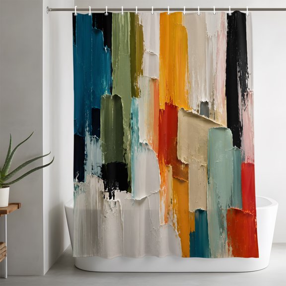 Shower Curtains for Bathroom-36"x72",Mid Century Block Textured Waterproof Bath Curtain Grommet Shower Curtain Set with Hooks,