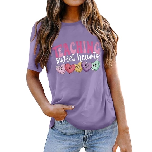 MuXiKeJi Clothes Valentines Shirts for Women Valentine Love Heart Printed Graphic Tshirt Cute Girls Casual Top