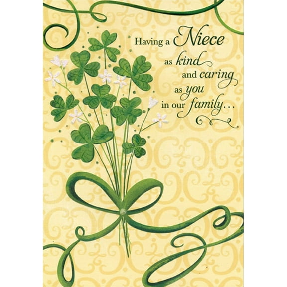 Designer Greetings Shamrock and White Flowers on Tall Stems St. Patrick's Day Card for Niece