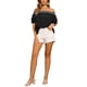 thumbnail image 2 of INSPIRAR CHIC Blusas de Verano Boho Casual para Mujeres con Hombros Descubiertos, Mangas con Volantes, S Negro, 2 of 5