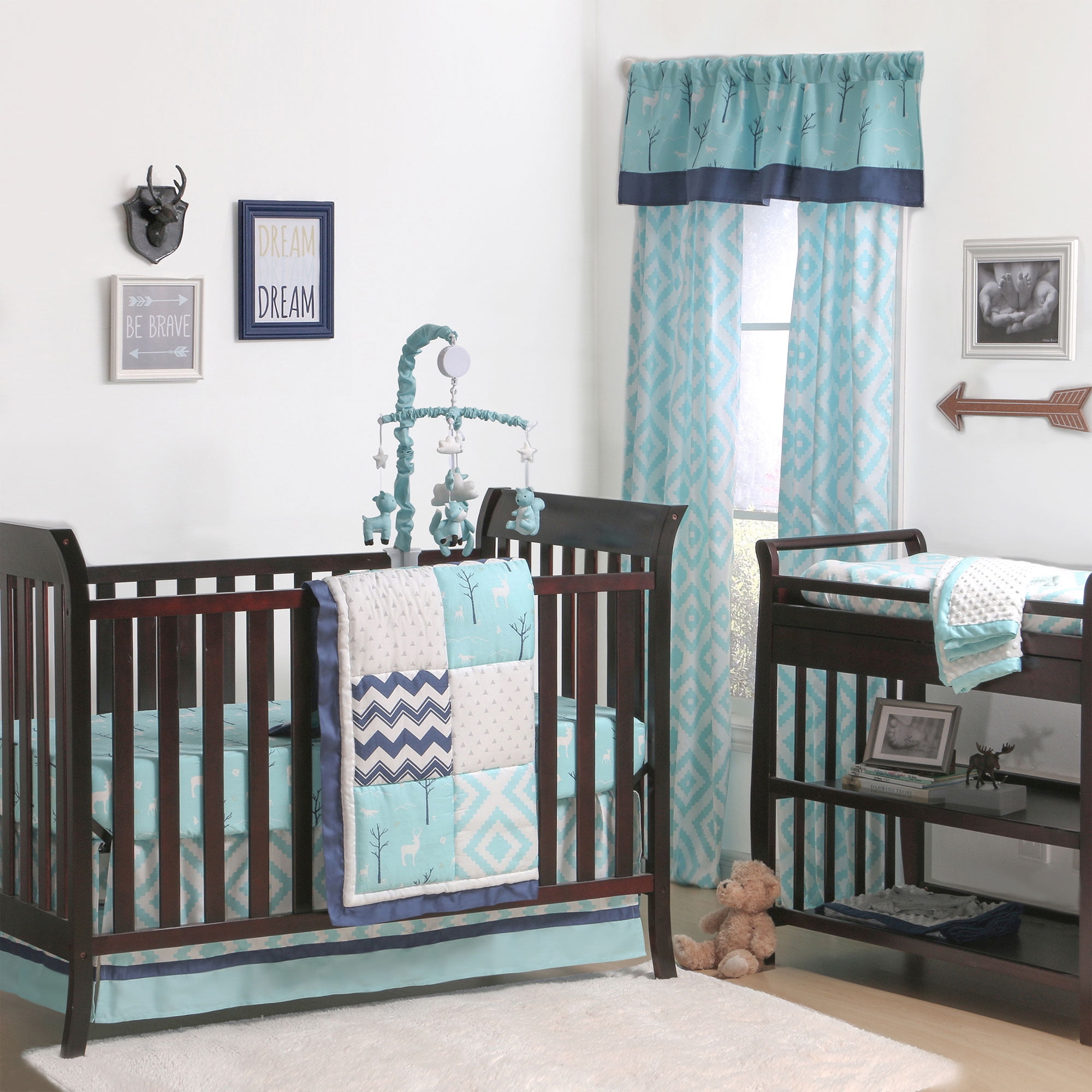 teal and gray baby bedding