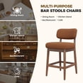 thumbnail image 3 of Hawsaiy Counter Height Bar Stools Set of 2, Mid Century Modern Boucle Barstools with Solid Wood Frame, Upholstered Kitchen Island Stools with Backrest & Footrest, Brown, 3 of 6