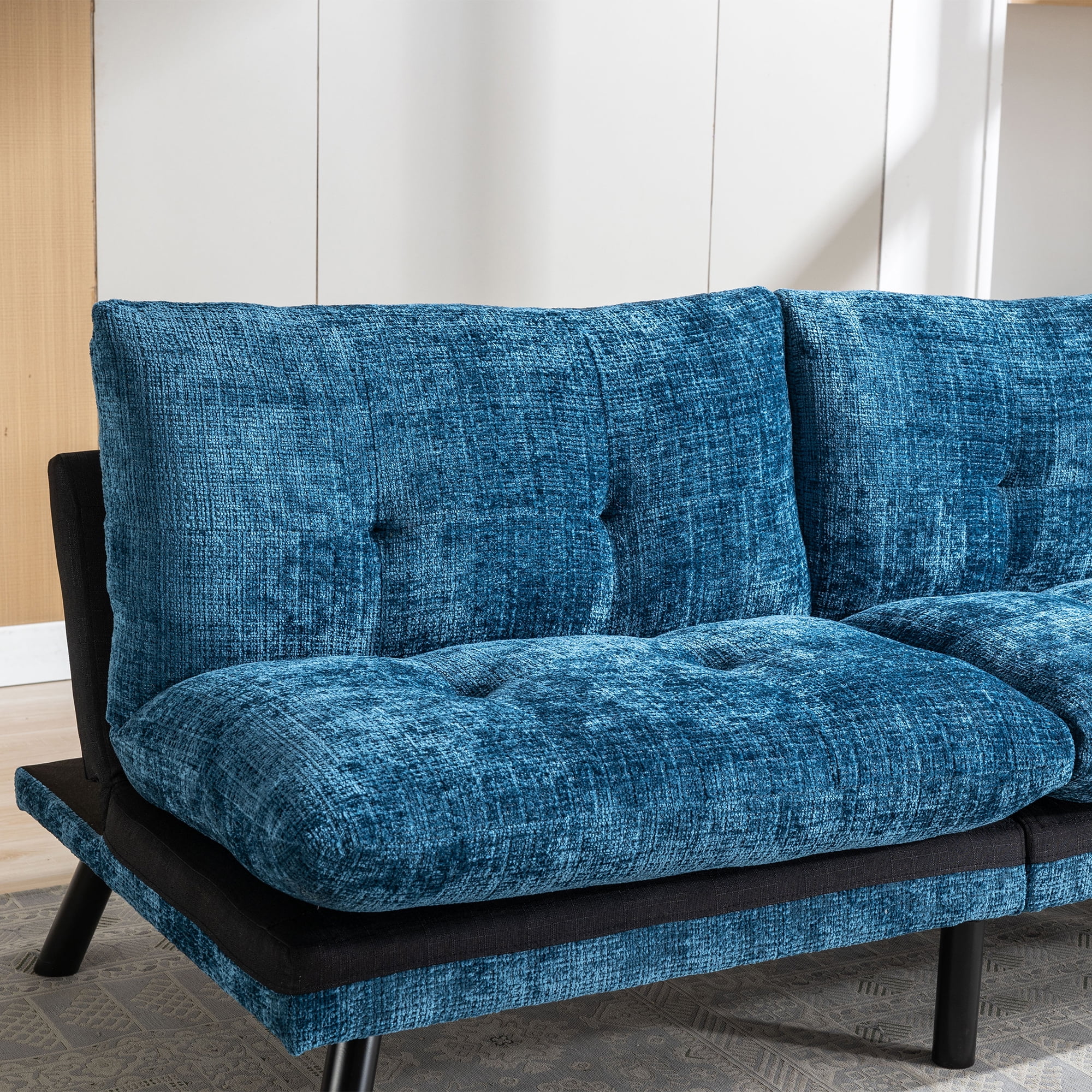 Kadyn Convertible Sofa Bed, Loveseat Futon Bed with Metal Legs, Adjustable Lounge Couch for Compact Living Space Chenille, Blue Kadyn Convertible Sofa Bed, Loveseat Futon Bed with Metal Legs, Adjustable Lounge Couch for Compact Living Space Chenille, Blue