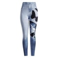 thumbnail image 4 of Gvmfive Women Fashion Imitation Denim Print High Waist Stretch Leggings Casual Skinny Pants, 4 of 6